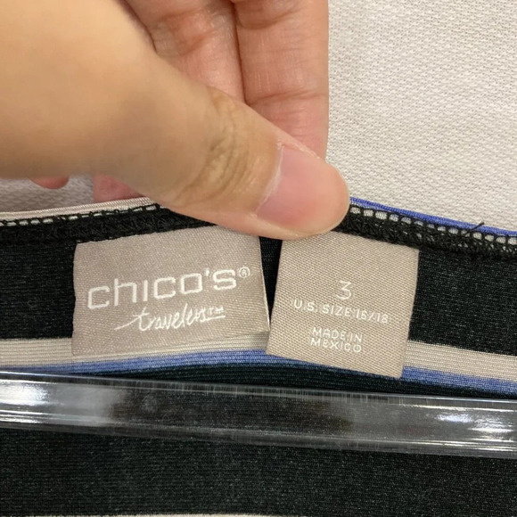 Chico's Travelers Black White Striped Slinky Knit Flare Sleeve Top size 16/18 - Picture 2 of 9